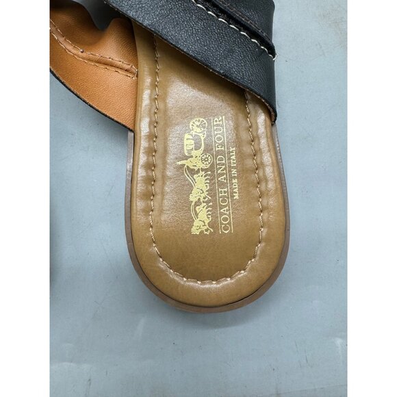 Coach & Four made in Italy Women's Black Leather Sandals Size 9 slip on READ - Picture 3 of 6